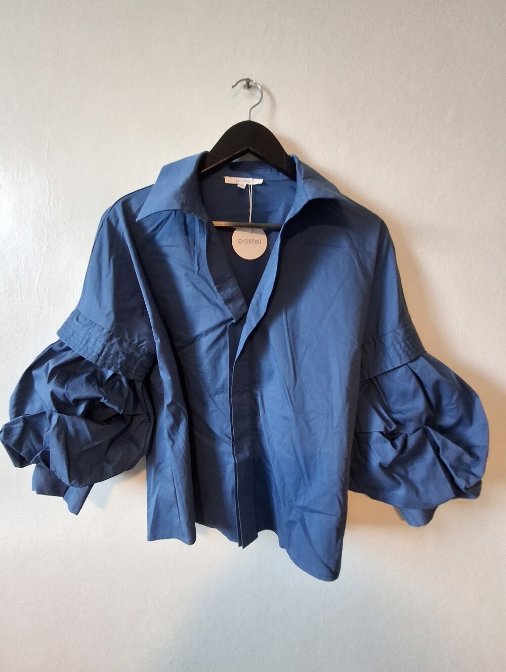 Pastels Blue Button-Down Puff Sleeve Shirt